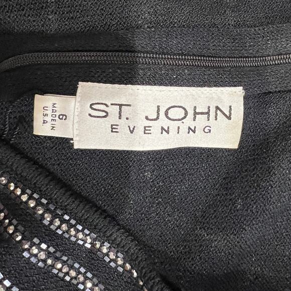 ST.JOHN EVENING Women's Beaded Sequin Embellished Midi Dress Size 6 In Black - Picture 5 of 7